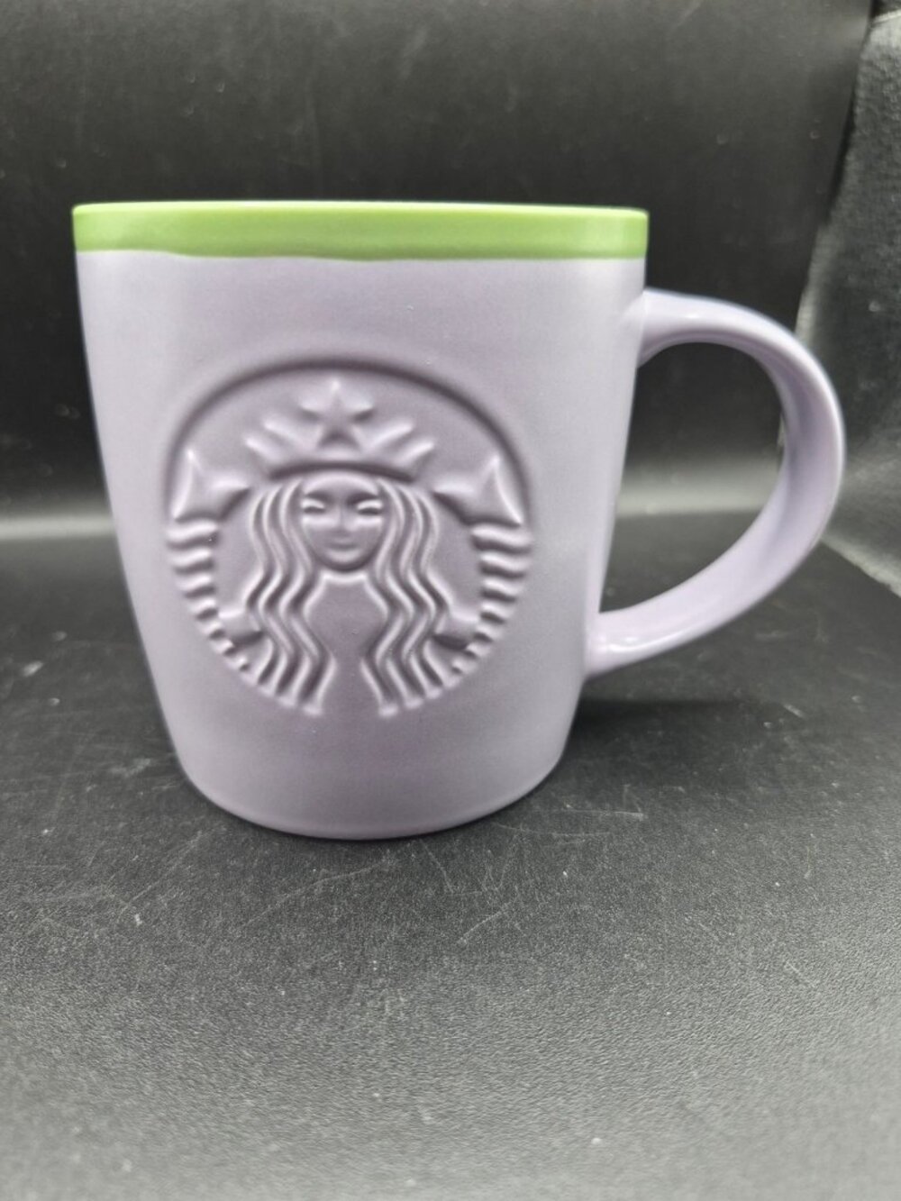 2026 Starbucks Lavender & Green Ceramic Mug 11 fl oz Embossed Logo NWOB